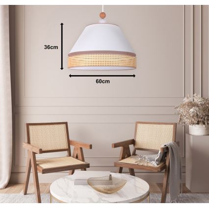 Duolla - Suspension filaire AVIGNON 1xE27/15W/230V diam. 60 cm blanc/rotin