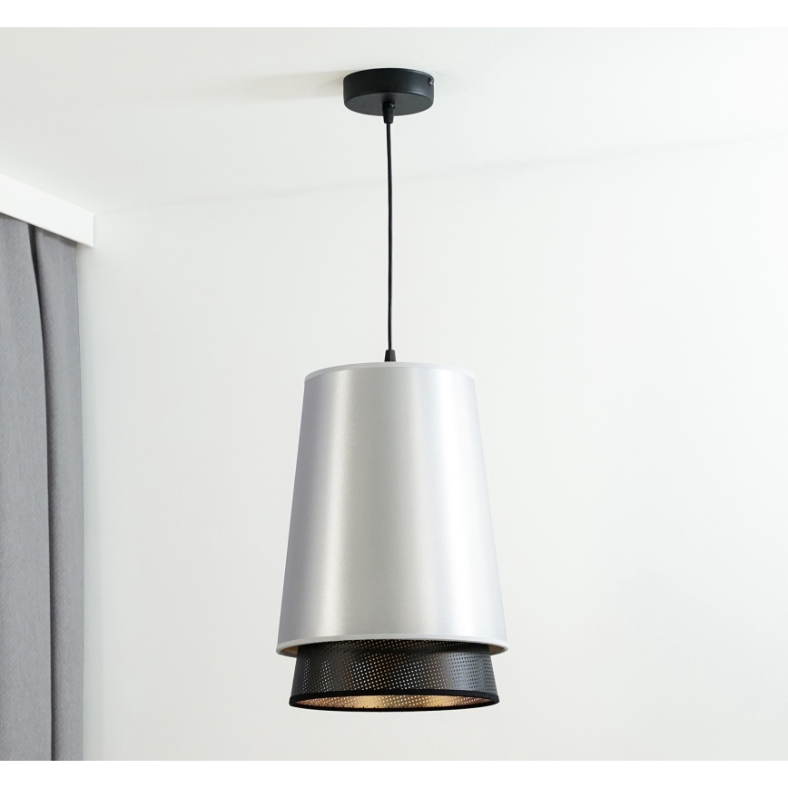 Duolla - Suspension filaire BELL SHINY 1xE27/15W/230V d. 25 cm argent/noir