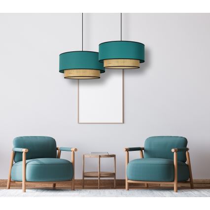 Duolla - Suspension filaire BOHO 1xE27/15W/230V d. 45 cm turquoise/rotin