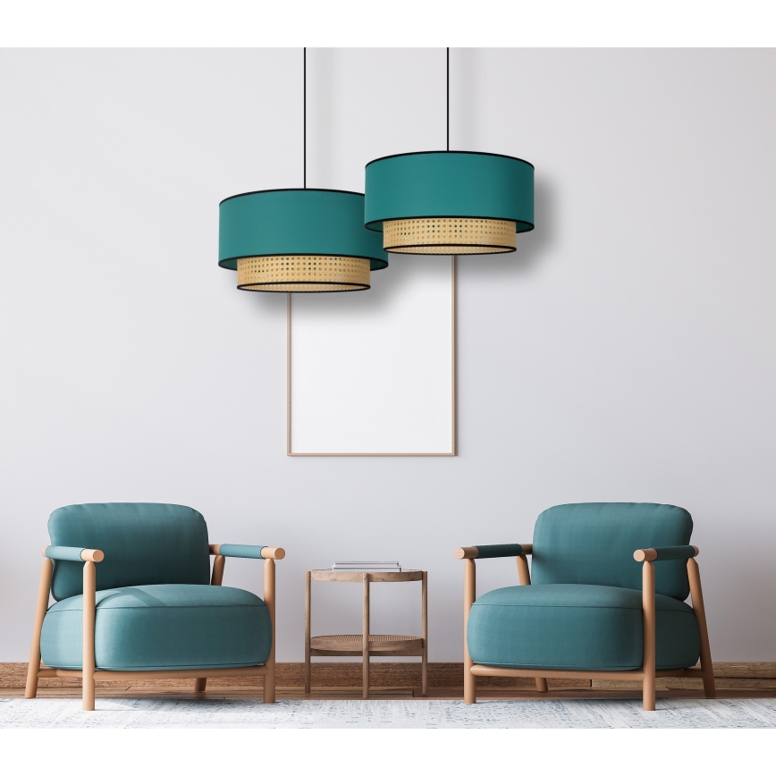 Duolla - Suspension filaire BOHO 1xE27/15W/230V d. 45 cm turquoise/rotin