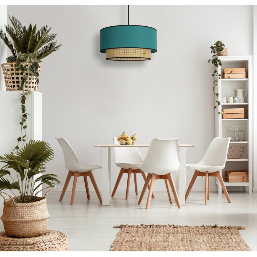 Duolla - Suspension filaire BOHO 1xE27/15W/230V d. 45 cm turquoise/rotin
