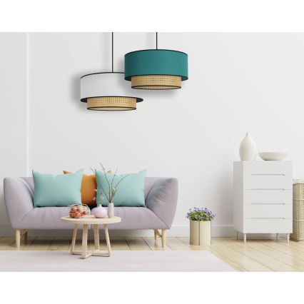 Duolla - Suspension filaire BOHO 1xE27/15W/230V d. 45 cm turquoise/rotin