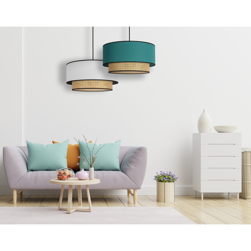 Duolla - Suspension filaire BOHO 1xE27/15W/230V d. 45 cm turquoise/rotin