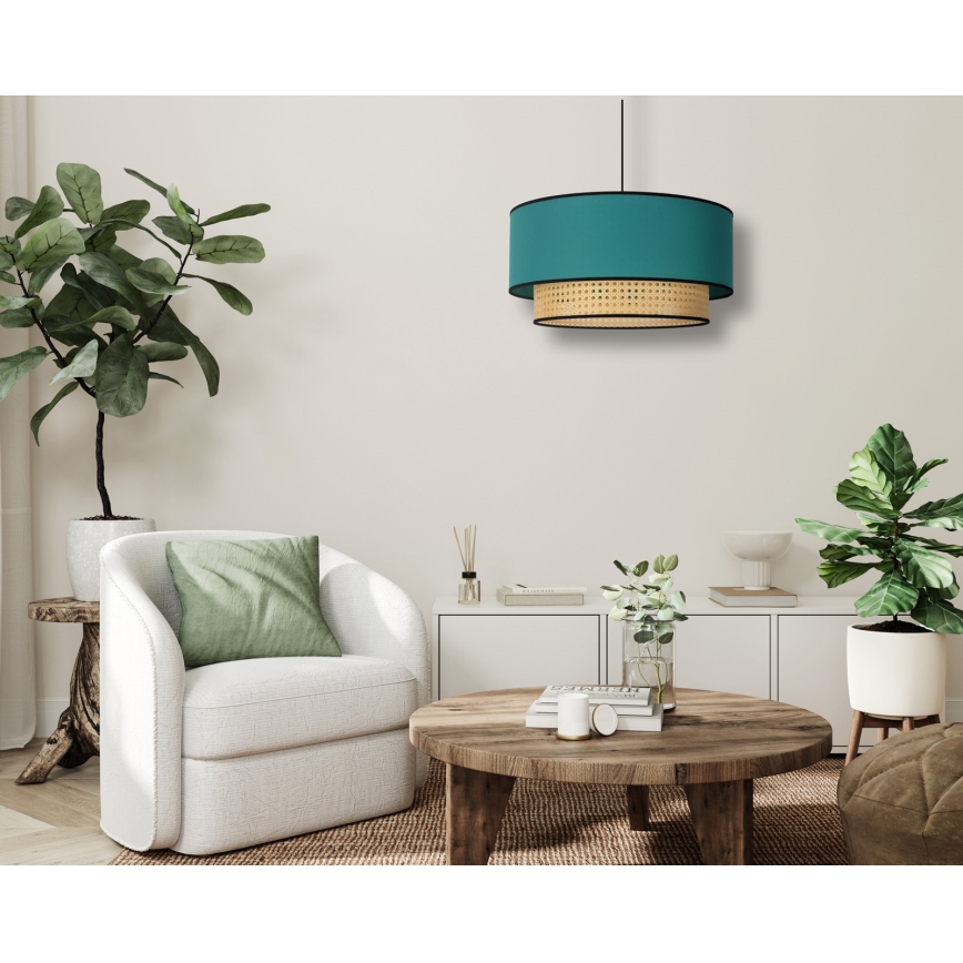 Duolla - Suspension filaire BOHO 1xE27/15W/230V d. 45 cm turquoise/rotin
