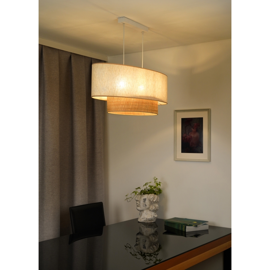 Duolla - Suspension filaire DOUBLE OVAL NATURE 2xE27/15W/230V crème/beige