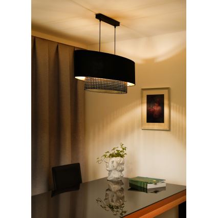 Duolla - Suspension filaire DOUBLE OVAL RATTAN 2xE27/15W/230V noir/rotin