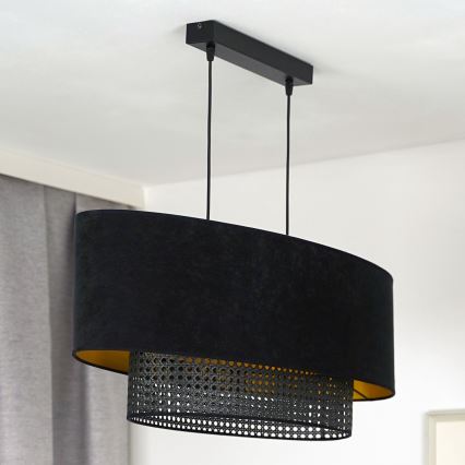 Duolla - Suspension filaire DOUBLE OVAL RATTAN 2xE27/15W/230V noir/rotin