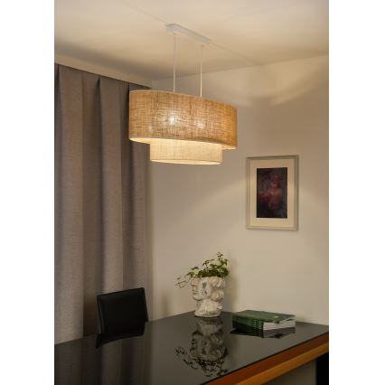 Duolla - Suspension filaire DOUBLE OVAL YUTE 2xE27/15W/230V marron/crème