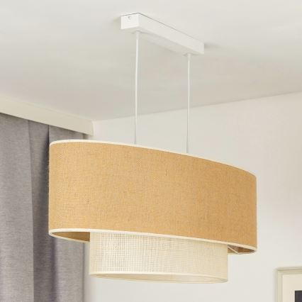 Duolla - Suspension filaire DOUBLE OVAL YUTE 2xE27/15W/230V marron/crème