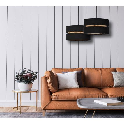 Duolla - Suspension filaire DUO 1xE27/15W/230V d. 40 cm noir/rotin