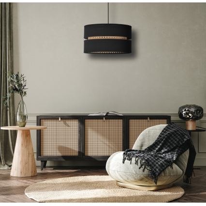 Duolla - Suspension filaire DUO 1xE27/15W/230V d. 40 cm noir/rotin