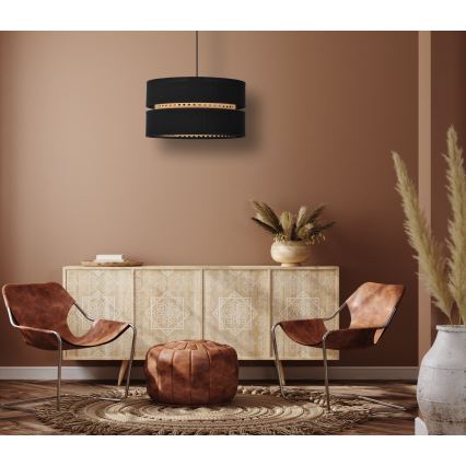 Duolla - Suspension filaire DUO 1xE27/15W/230V d. 40 cm noir/rotin