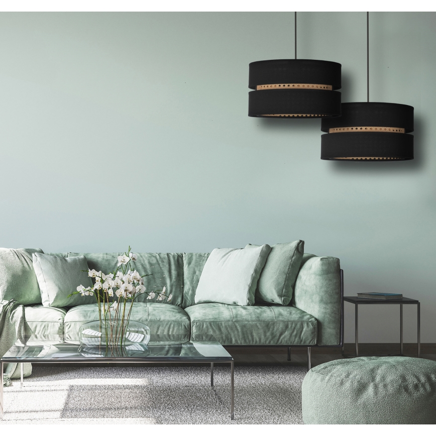 Duolla - Suspension filaire DUO 1xE27/15W/230V d. 40 cm noir/rotin