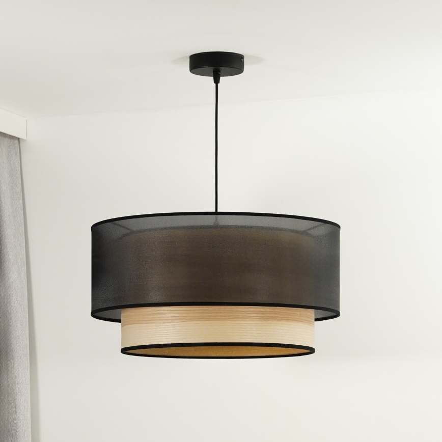 Duolla - Suspension filaire WOOD BOHO 1xE27/15W/230V d. 45 cm noir/beige
