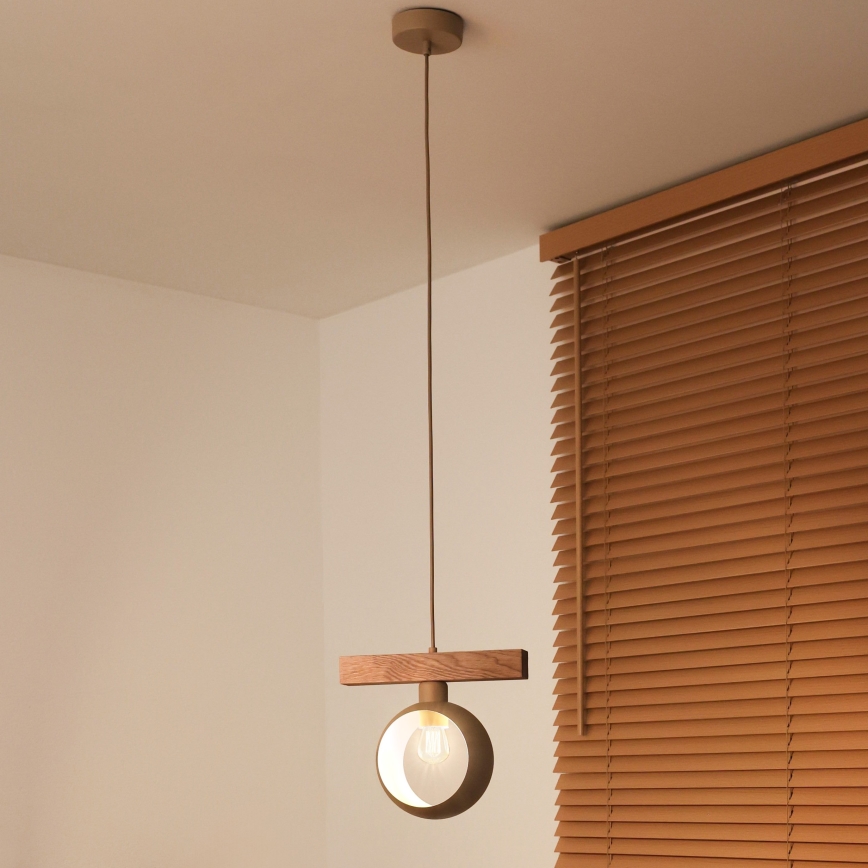 Duolla - Suspension sur câble IRONLINE 1xE27/15W/230V pin chêne/beige