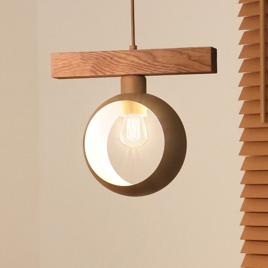 Duolla - Suspension sur câble IRONLINE 1xE27/15W/230V pin chêne/beige
