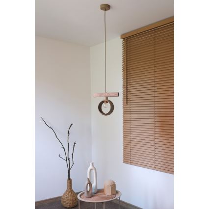 Duolla - Suspension sur câble IRONLINE 1xE27/15W/230V pin chêne/beige