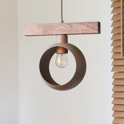 Duolla - Suspension sur câble IRONLINE 1xE27/15W/230V pin chêne/beige