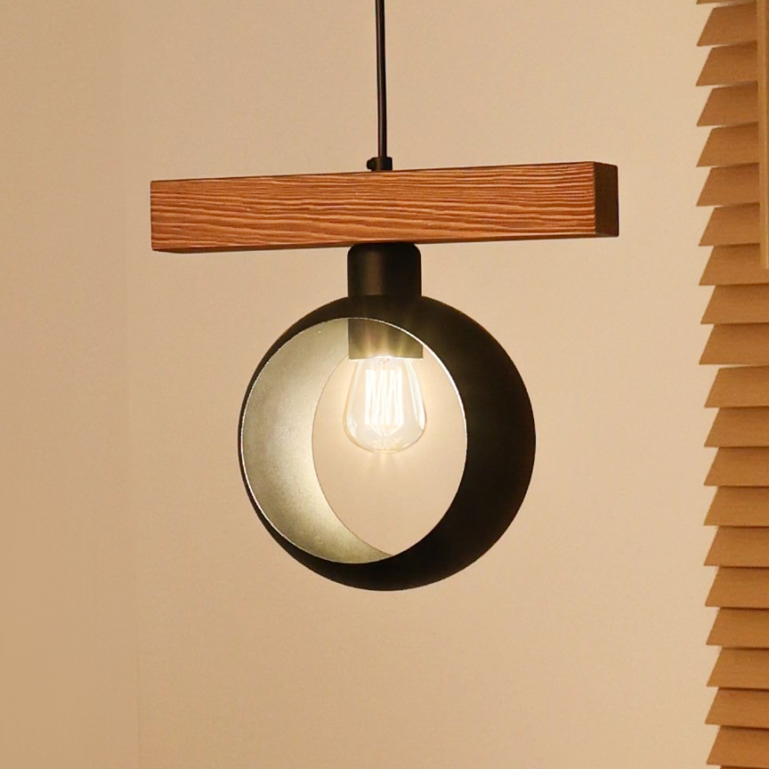 Duolla - Suspension sur câble IRONLINE 1xE27/15W/230V pin/chêne/noir