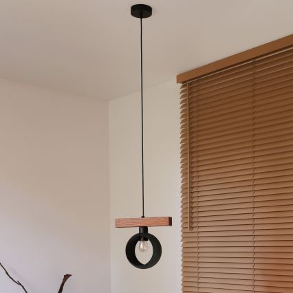 Duolla - Suspension sur câble IRONLINE 1xE27/15W/230V pin/chêne/noir