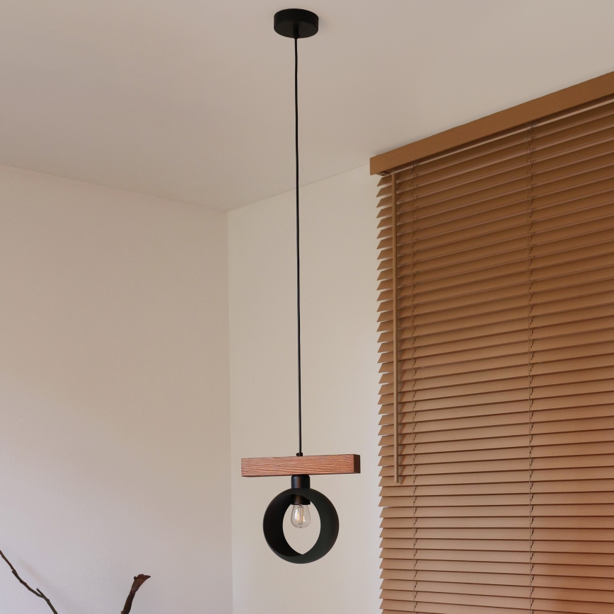 Duolla - Suspension sur câble IRONLINE 1xE27/15W/230V pin/chêne/noir