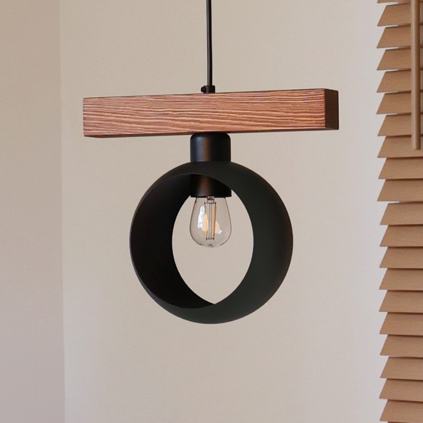 Duolla - Suspension sur câble IRONLINE 1xE27/15W/230V pin/chêne/noir