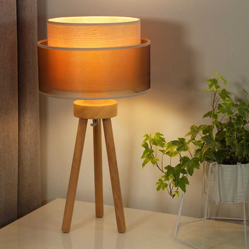 Duolla - Tafellamp WOOD BOHO 1xE27/15W/230V diameter 25 cm koper/bruin/beige
