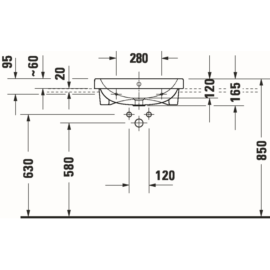 Duravit 24035500002 - Onderbouwwastafel D-CODE 55x45,5 cm keramiek/glanzend wit