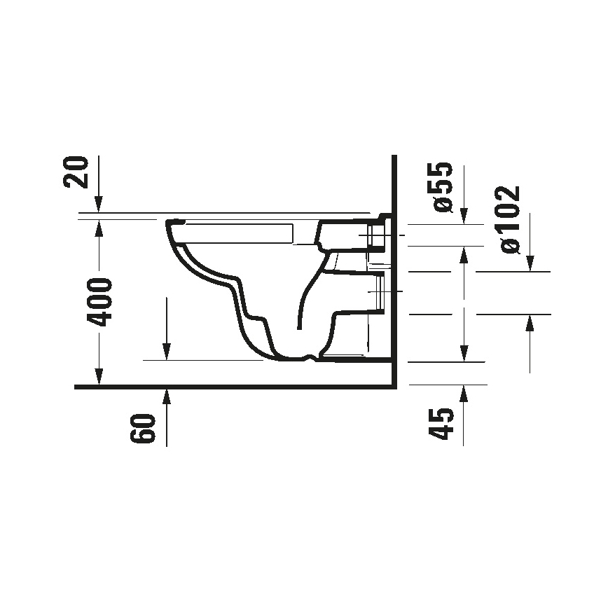 Duravit 25700920002 - Hangend spoelrandloos WC D-CODE keramiek/glanzend wit