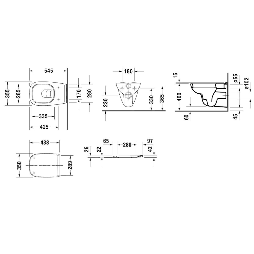 Duravit 45350900A1 - Hangend toilet met SoftClose-zitting D-CODE, keramiek, glanzend wit