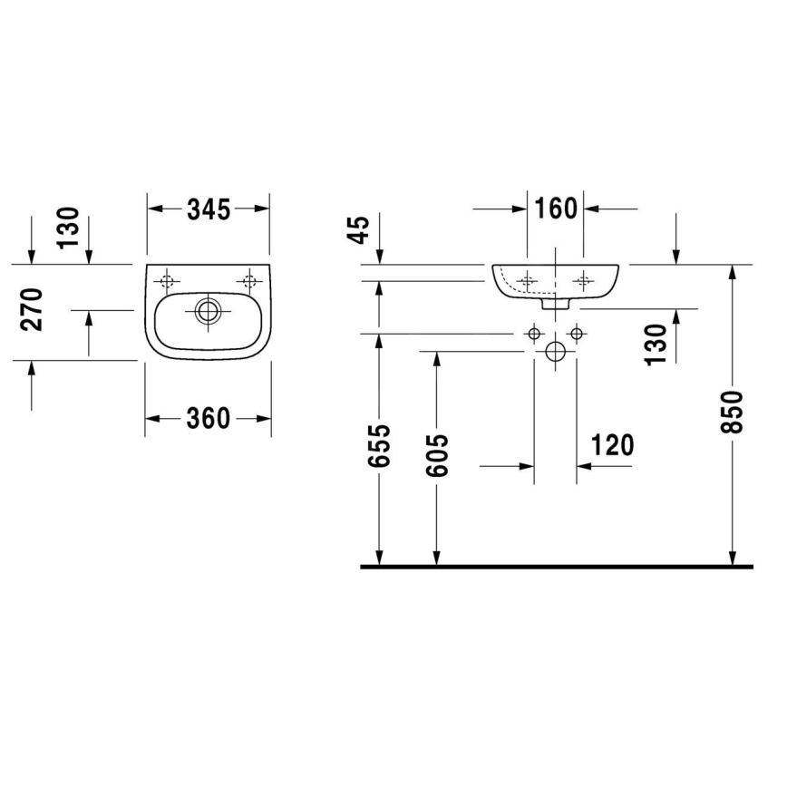 Duravit 7053600092 - Hangende wastafel D-CODE 36x27 cm keramiek/glanzend wit