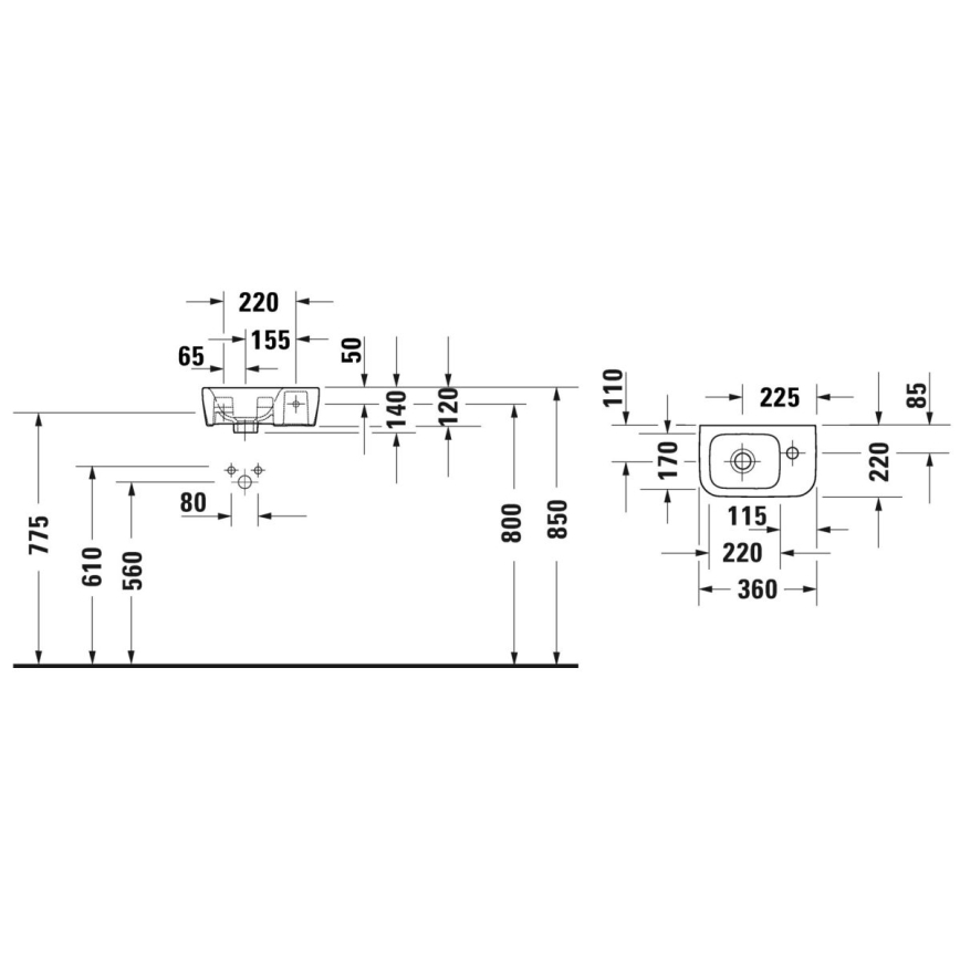 Duravit 7453600412 - Hangend wastafel D-NEO 36x22 cm keramiek/glanzend wit