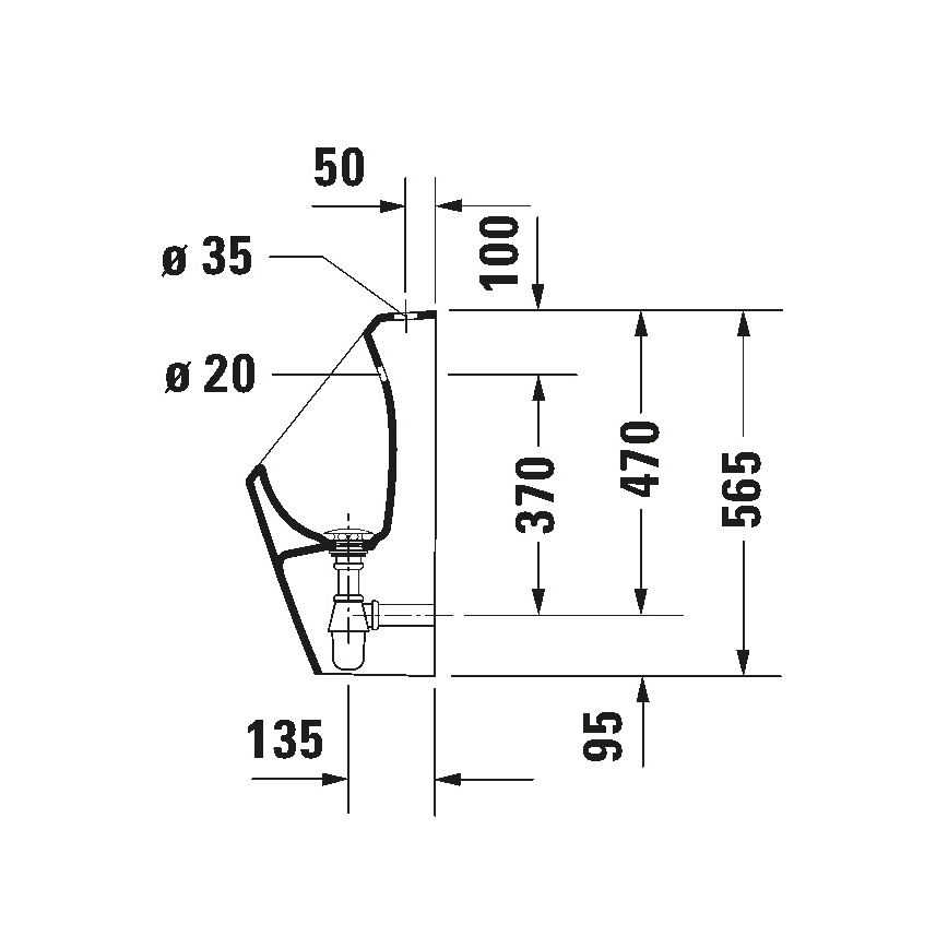 Duravit 828300000 - Urinoir sans rebord D-CODE, arrivée d'eau par le haut, évacuation arrière, céramique/blanc brillant