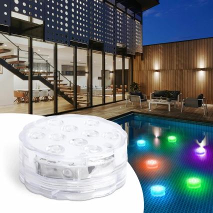 Eclairage de piscine à intensité variable LED/3xAAA IP68 + télécommande