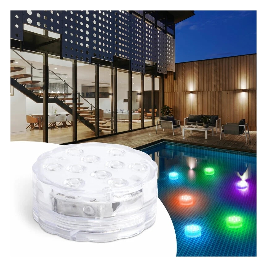 Eclairage de piscine à intensité variable LED/3xAAA IP68 + télécommande