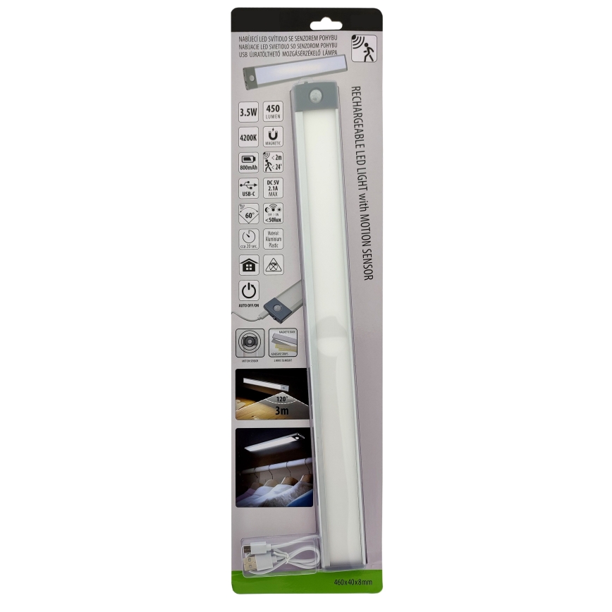 Éclairage LED rechargeable pour meubles avec capteur LED/3,5W/5V USB 800 mAh 4200K 46 cm