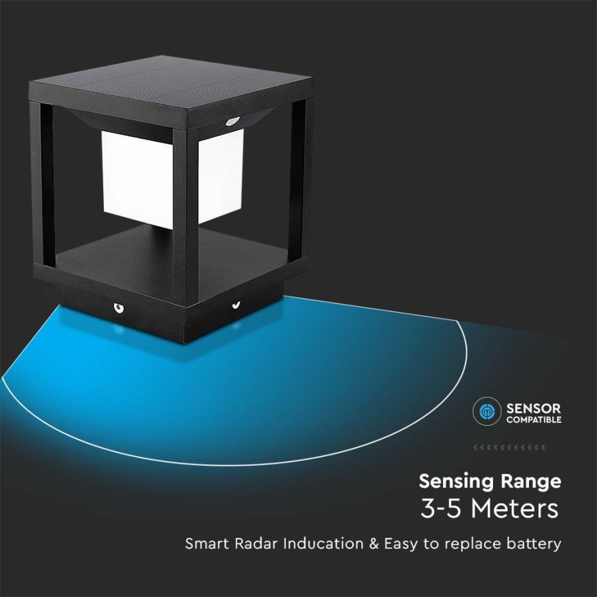 Éclairage solaire avec détecteur LED/2W/5,5V 3000K IP65 2600 mAh noir