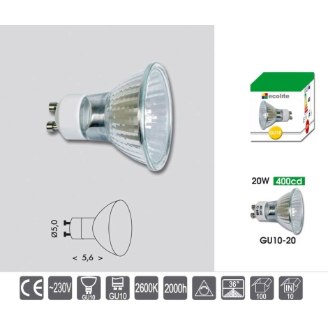 veiling De layout Uitstekend Ecolite - Halogeenlamp GU10 / 20W / 230V | Lumimania