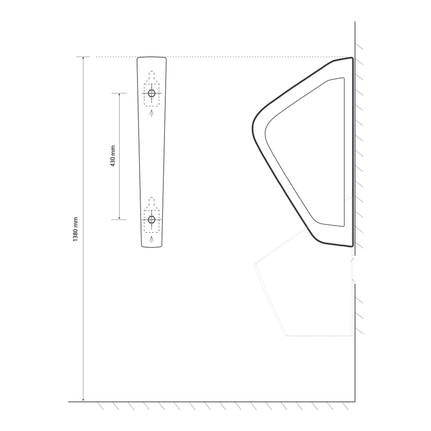 EcoStep 33001 - Urinoir-scheidingswand 57,5x36 cm keramiek/wit