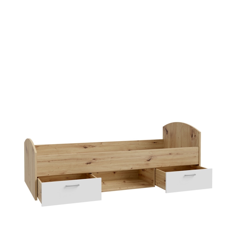 Eenpersoonsbed met opbergruimte URO 90x200 cm artisan eiken/wit