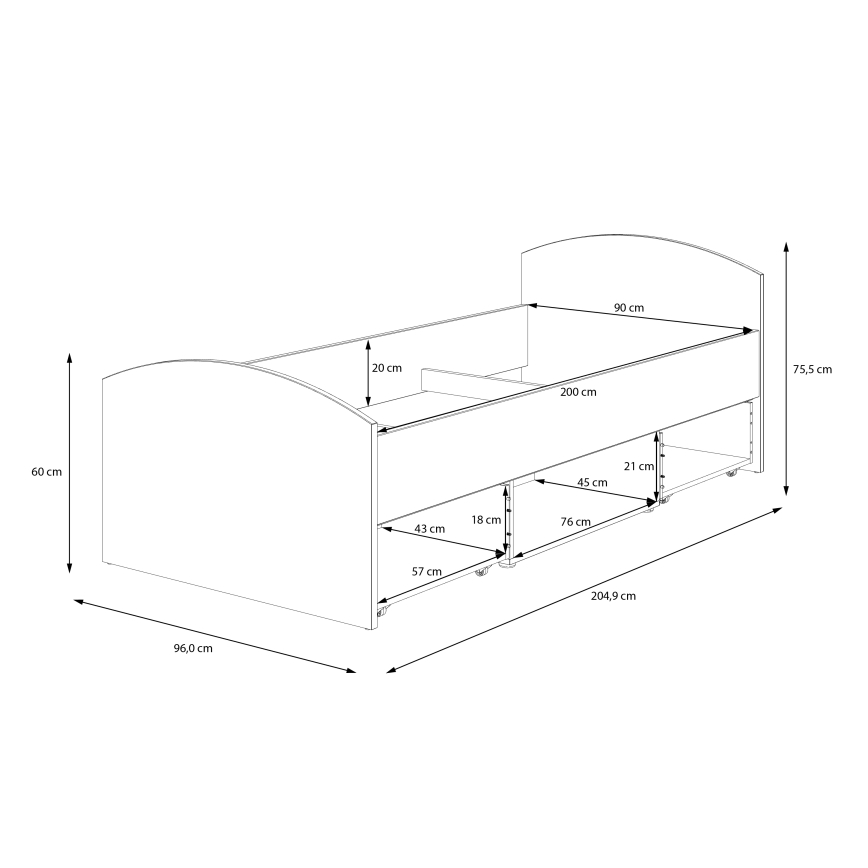 Eenpersoonsbed met opbergruimte URO 90x200 cm artisan eiken/wit
