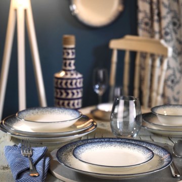Eetservies 18-delig wit/blauw/porselein