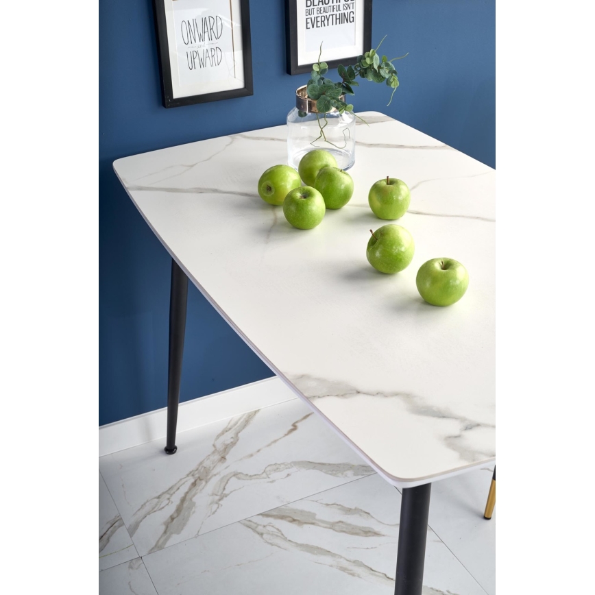Eettafel ALARA, wit marmerdecor/zwart
