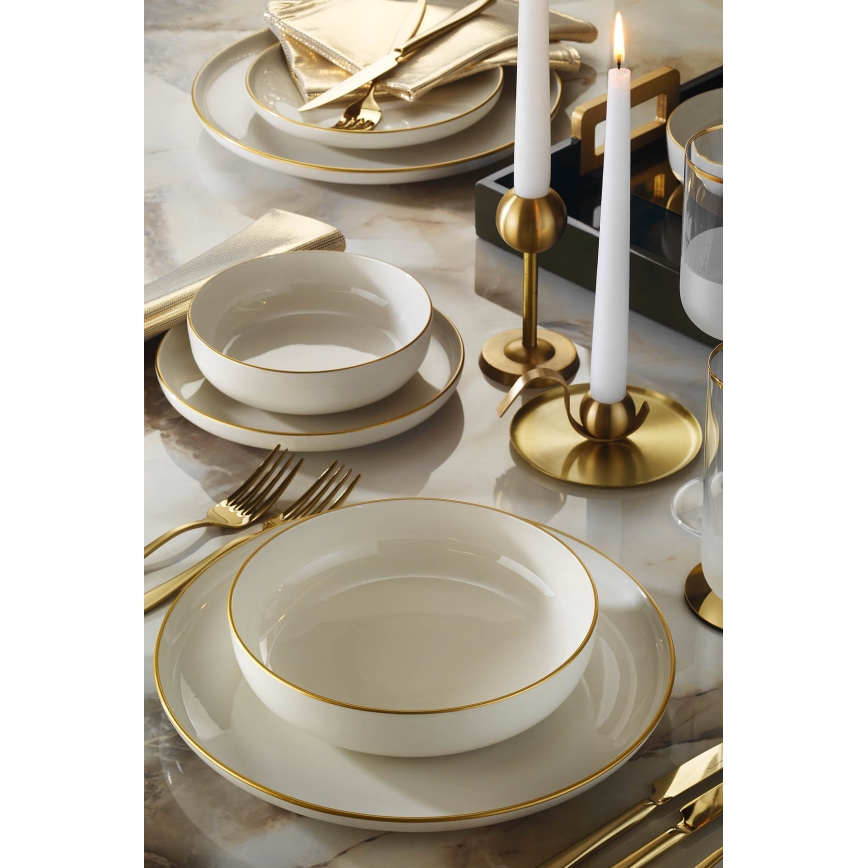 Eettafelservies 16-delig, wit/goud, porselein