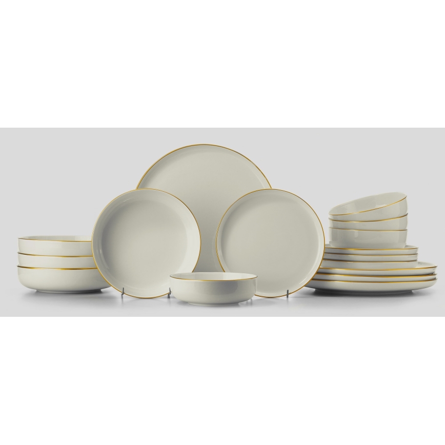 Eettafelservies 16-delig, wit/goud, porselein