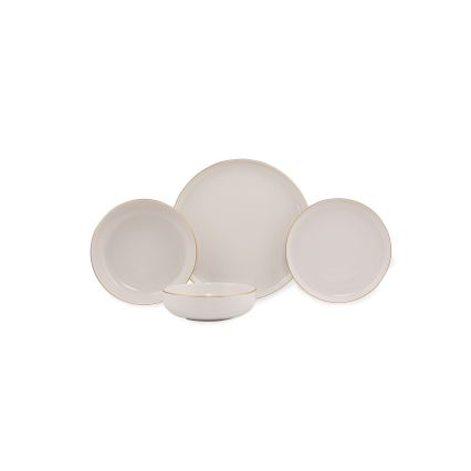 Eettafelservies 16-delig, wit/goud, porselein