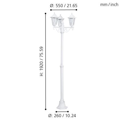 Eglo - Lampadaire extérieur 3xE27/60W/230V IP44