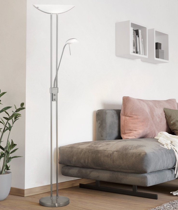 Eglo 25869 - Lampadaire à intensité variable BAYA 1xR7s/230W/230V + 1xG9/33W chrome mat