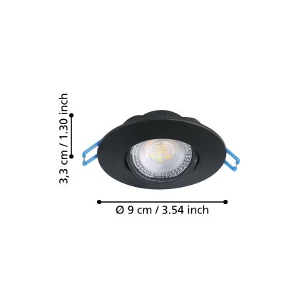 Eglo - Set van 3 inbouwspots LED/4,9W/230V 2700/4000/6500K Ø 9 cm zwart