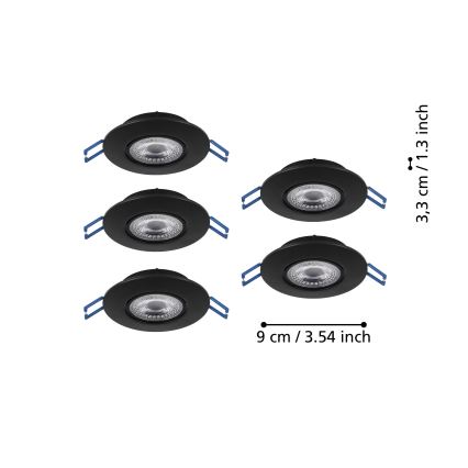 Eglo - Set van 5 LED-inbouwspots, LED/4,9W/230V, 2700/4000/6500K, Ø 9 cm, zwart